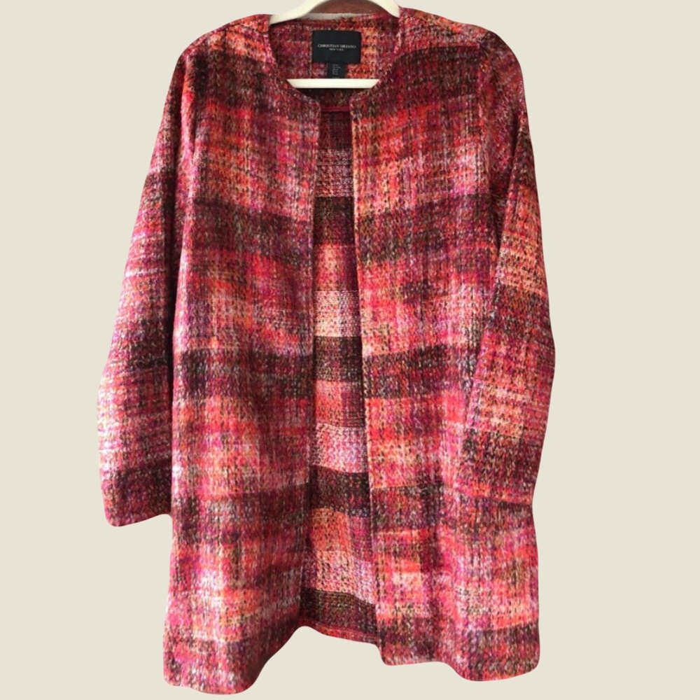 Christian Siriano Orange Plaid Open Cardigan